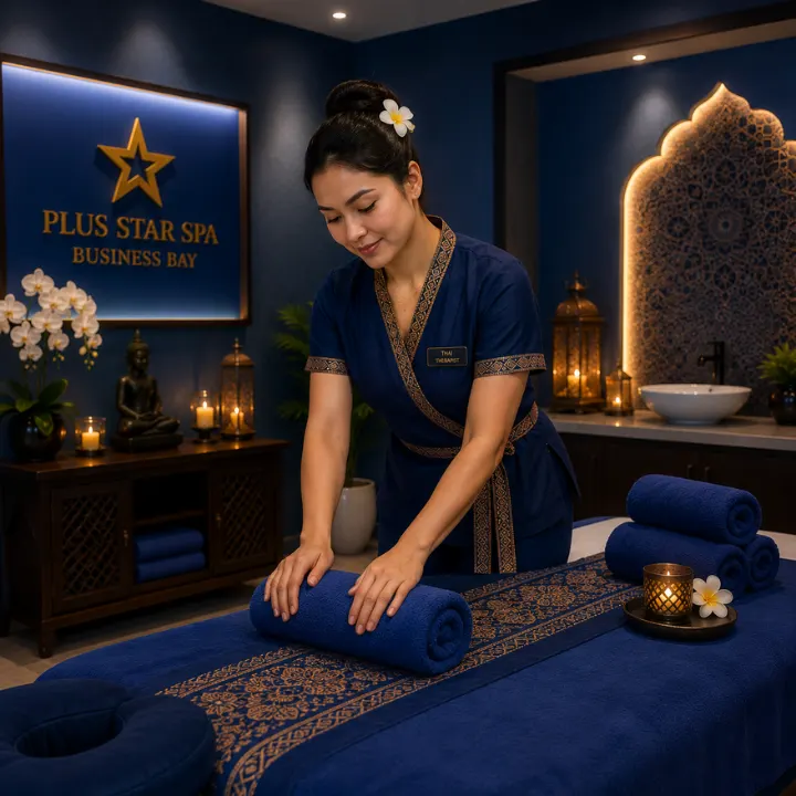 Thai massage treatment room at Plus Star Spa Business Bay